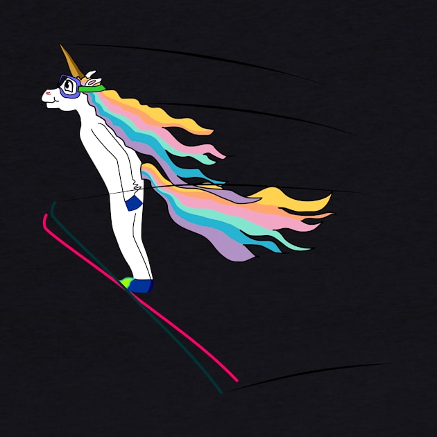 Ski jumping Unicorn in an elegant flight by FancyTeeDesigns